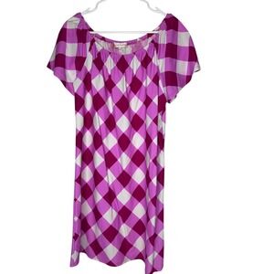 Jude Connally Bold Gingham Fuschia Dress Sz L Flutter Sleeve Resort Cruise Beach